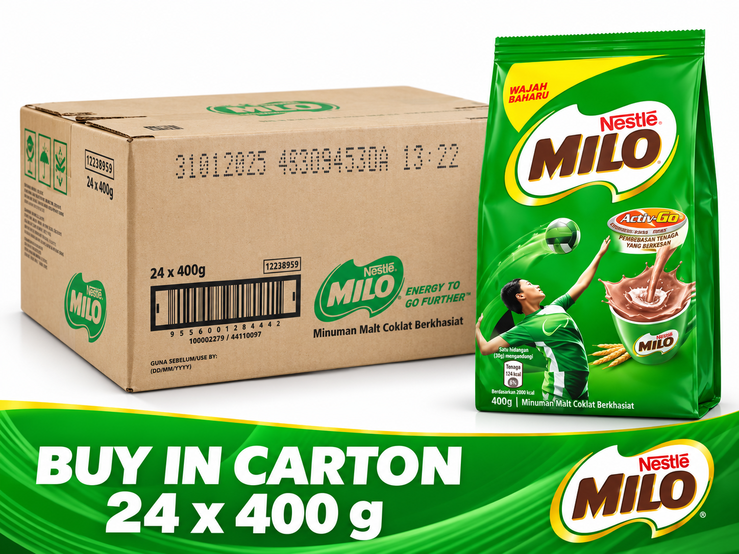 Nestlé MILO Activ-Go Chocolate Malt Drink Powder 400G (1 Pack)
