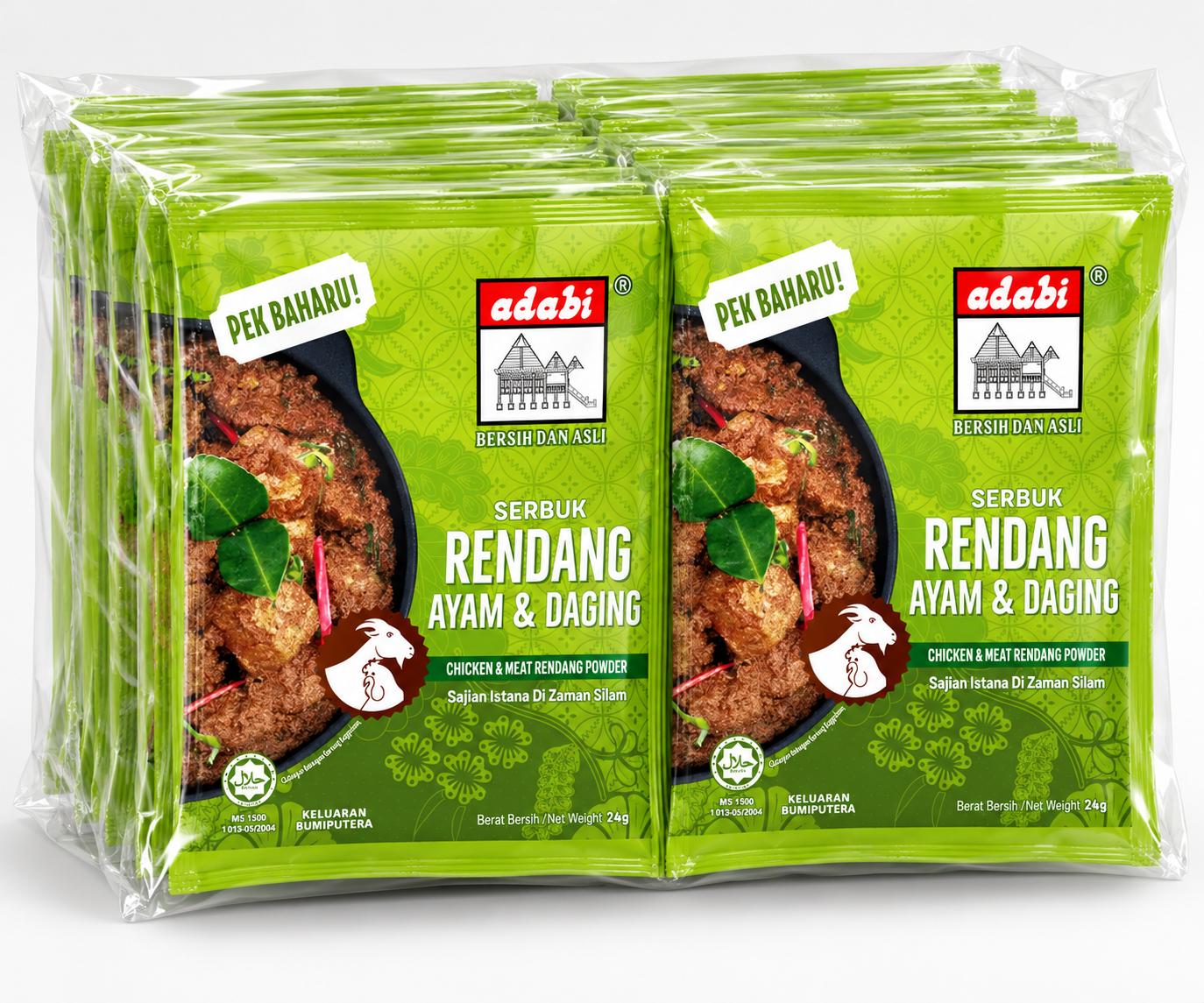 ADABI Serbuk Rendang Ayam & Daging (Chicken & Beef Rendang Seasoning Powder) 24G X 12 Packs (1 Bundle)